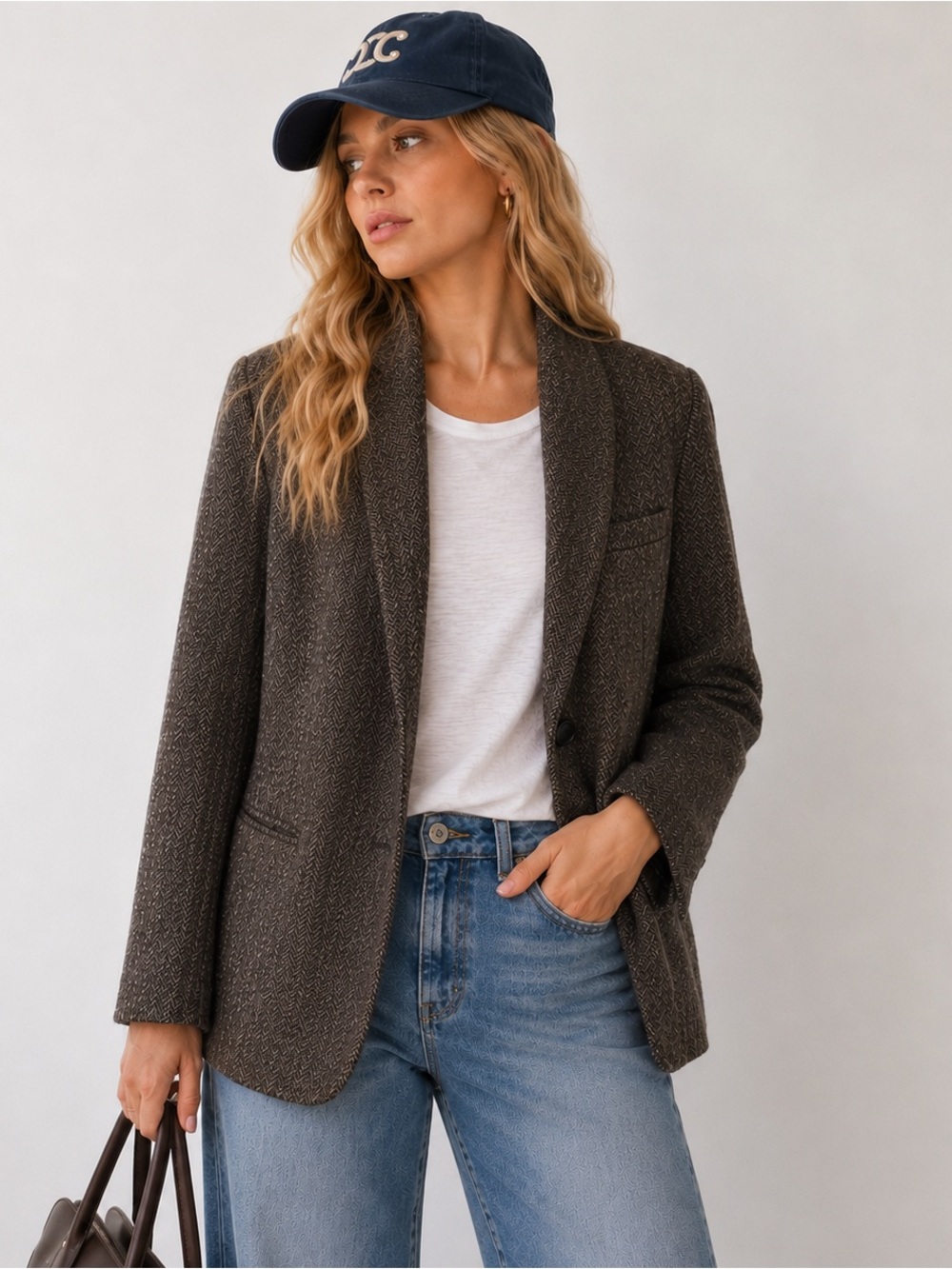 Aritzia Wilfred Free Women’s Kelsey Jacket Brown Chambray Knit Wool Blazer (S)